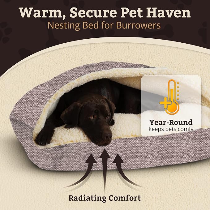 Snoozer Rectangle Cozy Cave Dog Bed - Indoor Dog Bed with Cover Cave, Covered Calming Burrow for Large Sized Pets with Blanket Attached, Enclosed, Washable Cover - XL, Merlin Linen