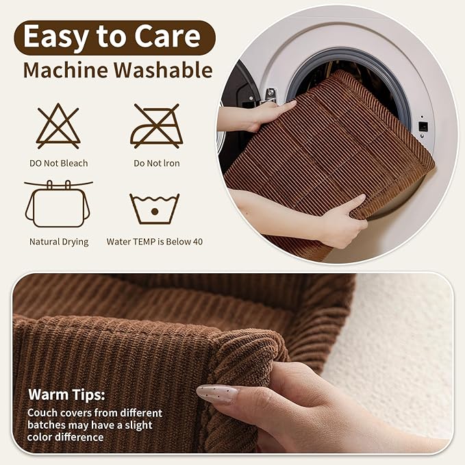 Velvet Couch Covers for Sectional Sofa Washable, Non-Slip L Shaped Sectional Couch Cover, Soft Pet Couch Covers for Sofa, Furniture Slipcovers for 3 Cushion Couch(1PC,35"x83",Dark Brown)