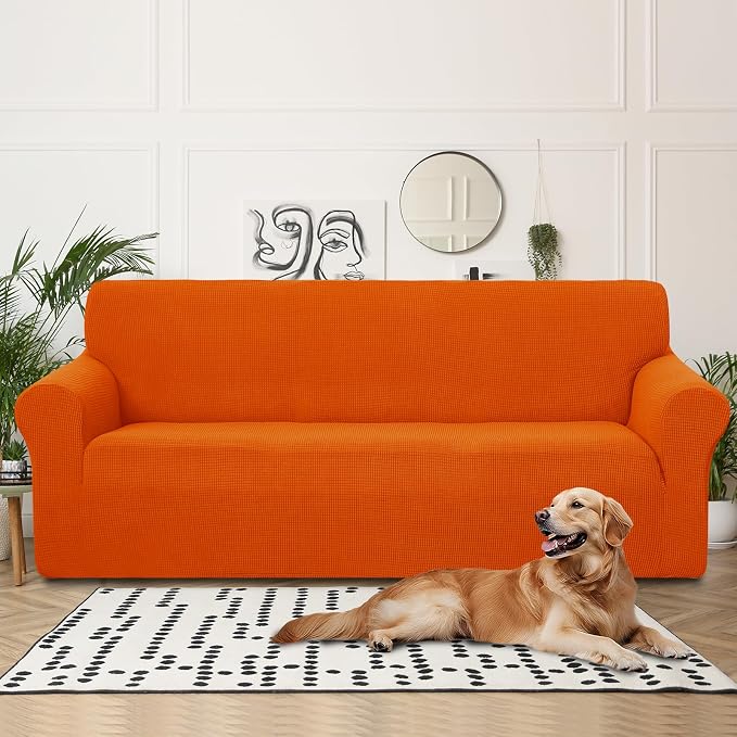 U-NICE HOME 4 Seater Stretch Couch Cover Sofa Cover Washable Sofa Slipcover Furniture Protector for 3 Cushion Couch Sofa Pet Friendly, Orange