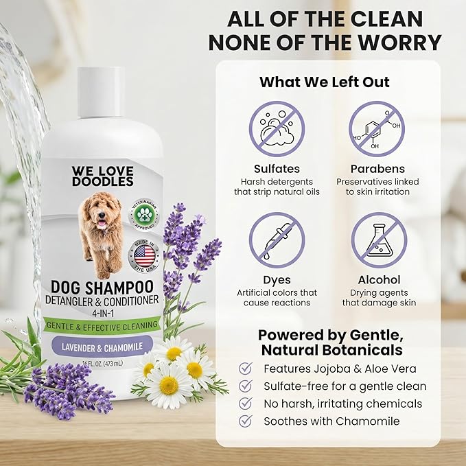 Dog Shampoo and Conditioner & Detangler - Best Goldendoodles, Poodles & Doodle Shampoo for Smelly Dogs - Sensitive Skin Puppy Shampoo - Made in The USA, Goldendoodle Must Haves (Shampoo & Conditioner)