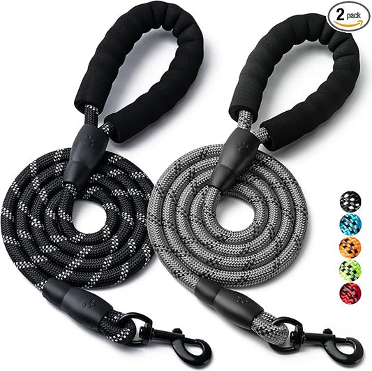 2 Pack Dog Leash, 4/5//6 FT Heavy Duty Nylon Rope Pet Leashes with Comfortable Padded Handle, Reflective Dog Leashes for Small Medium and Large Dogs (4FT-1/2,Black/Grey)