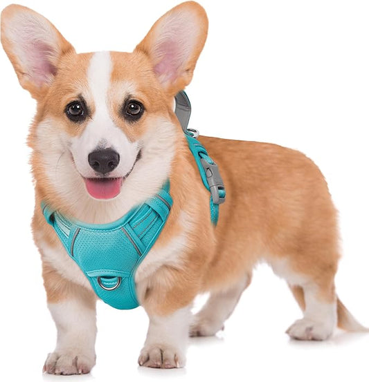BARKBAY No Pull Dog Harness Large Reflective Dog Harness with Front Clip and Easy Control Handle for Walking Training Running with ID tag Pocket(Ocean Blue,M)
