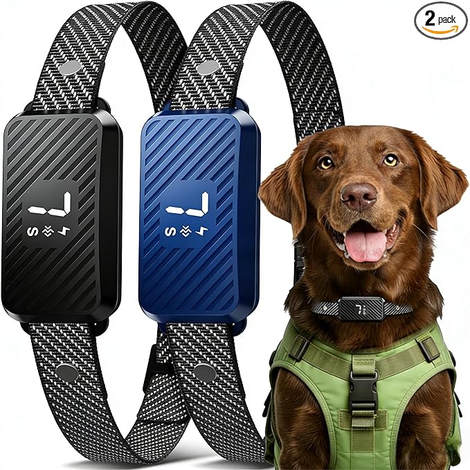 Dog Bark Collar for Large Medium Small Dogs, Effective No-Bark Collar, Smart Barking Collar, Rechargeable Bark Collar with 7 Sensitivity, 3 Modes, IP67 Waterproof, Blue+Black, 2 Pack