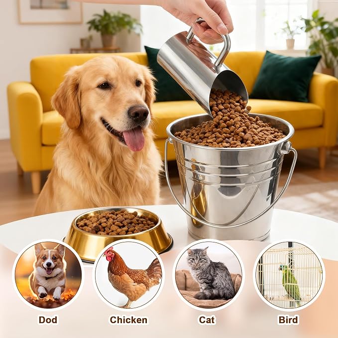 Zonon 2 Pieces 1.5/12 oz Cup Dog Food Stainless Steel Scoop, Durable Metal Dog & Cat Food Cup with Ergonomic No-slip Grip, Easy-clean, Rust-resistant Convenient for Bucket Pet Animal Feeds (Novel)