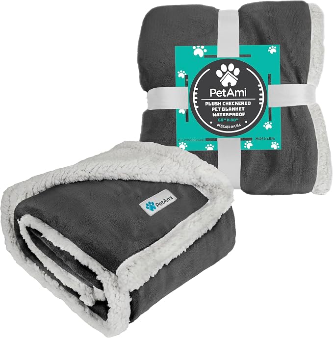 PetAmi Waterproof Dog Blanket for Couch, Pee Proof Fleece Reversible Pet Throw, Furniture Protector for Bed Sofa Kennel, Soft Washable Cover for Small Medium Dog Puppy Cat, 29x40 Grey