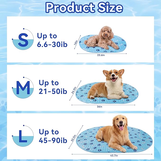 Dog Cooling Mat, Patented Gel Cooling Dog Bed, Non-Slip Waterproof Gel Cooling Pad for Large Dogs, Pet Cooling Mat for Indoors Outdoors, Crate Kennel Car Travel 32.2"x43.7"