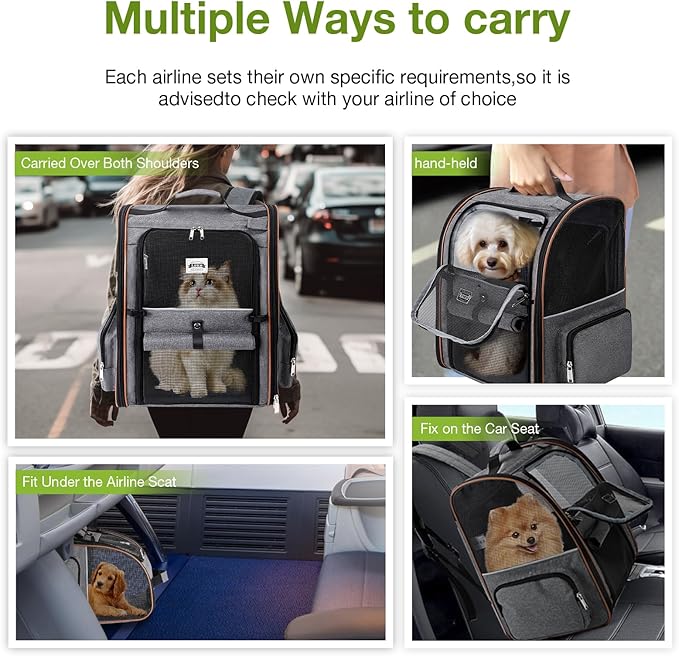 Extra Large Cat Backpack Carrier Expandable Pet Carrier Backpack for Small/Medium Dogs and Medium/Large Cats, Grey