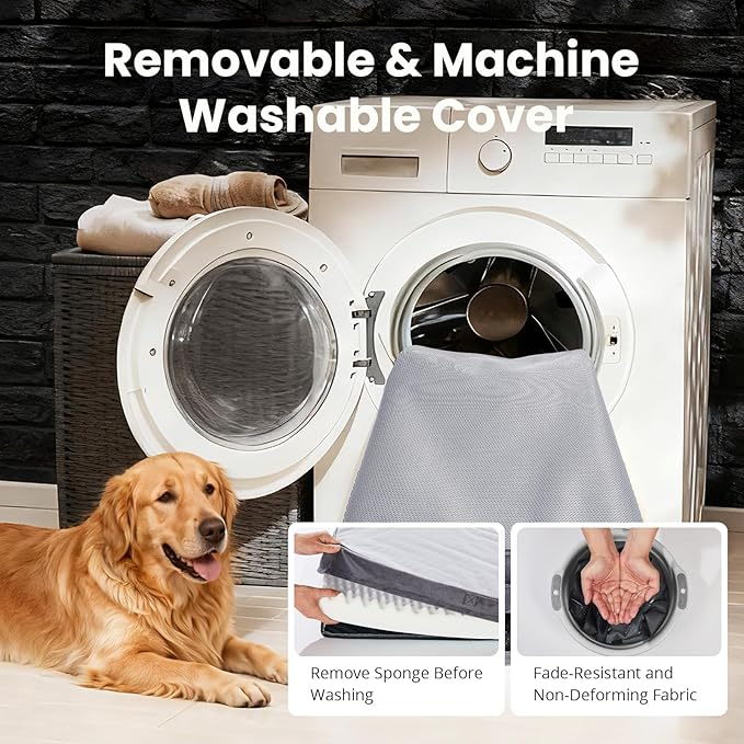 OhGeni Orthopedic Cooling Dog Bed for Medium Large Dogs, Cooling Mat with Machine-Washable Removable Cover in Easy-Clean Fabric, High Density Foam & Easy-Carry Handle, Summer Pad, 36 inch (Gray)
