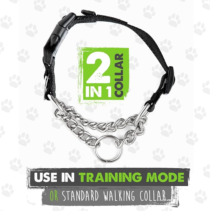 Mighty Paw Martingale Dog Collar 2.0 | Trainer Approved Limited Slip Collar with Stainless Steel Chain & Heavy Duty Buckle - Modified Cinch Collar for Gentle & Effective Pet Training - Medium, Grey