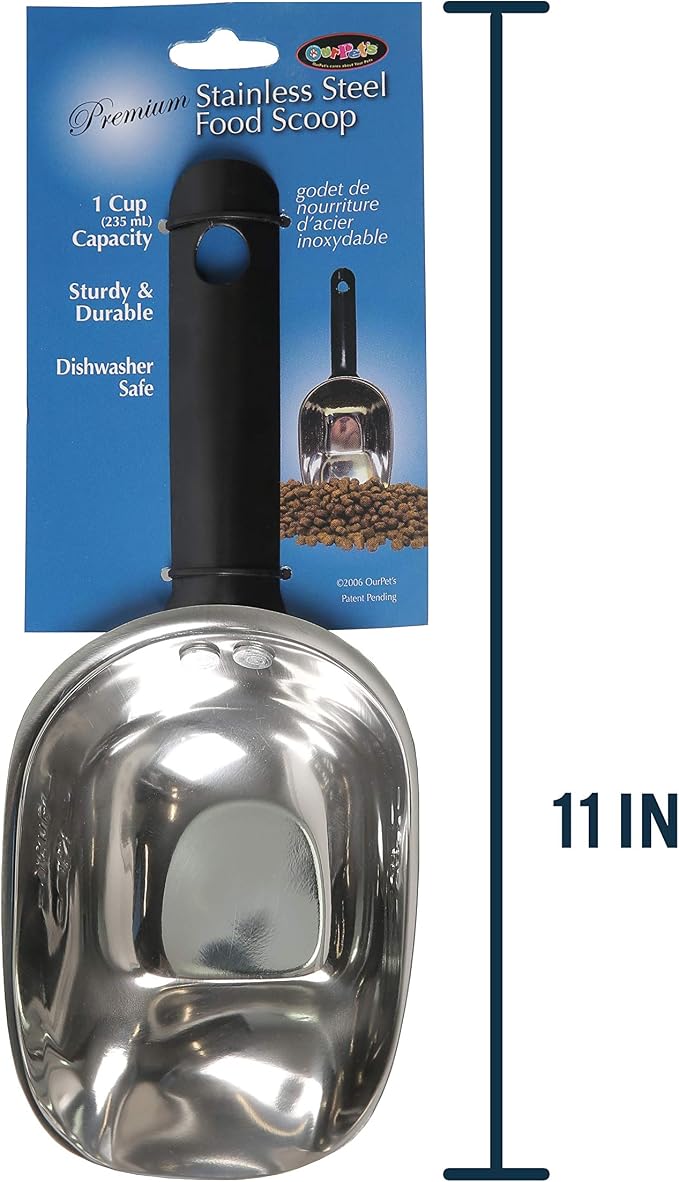 OurPet's Durapet Stainless Steel Food Scoop, 1 Cup,silver