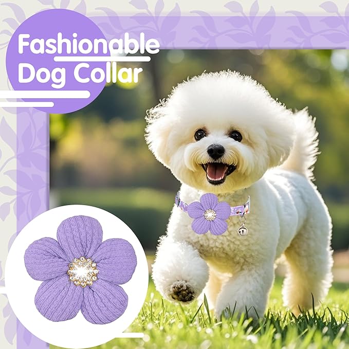 Small Dog Collar with Flower, Spring Dog Collar for Girl Dog Collars for Small Dogs Cute Dog Collar with Bell, Adjustable Length