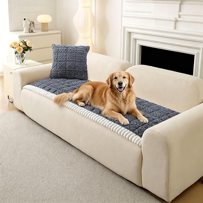 OTOB Couch Covers for 3 Cushion Sofa Pet Friendly Washable, All Seasons Non Slip Plush Fuzzy Sofa Covers, Geometric Jacquard Soft Cozy Dog Bed Mat Sofa Slipcovers Protector (Dark Gray, 27.6" x 82.7")