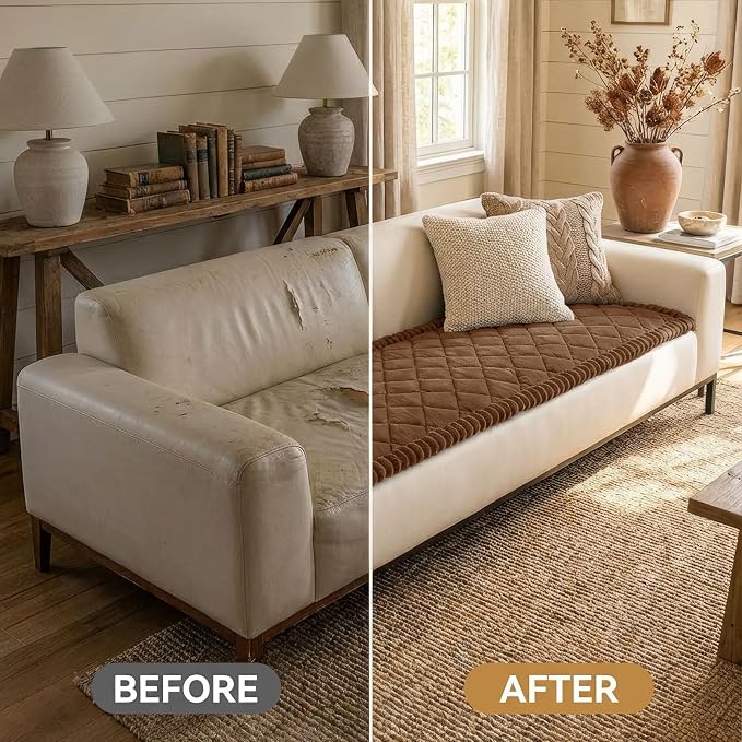 Smiry Couch Cover for Dogs, Non Slip Washable Pet Sofa Protector for Large Dogs, Cats, Fuzzy Plush Sofa Covers for 3 Cushion Couch, Against Fur, Dirt & Scratch Resistant, Brown, 27.6"×82.7"