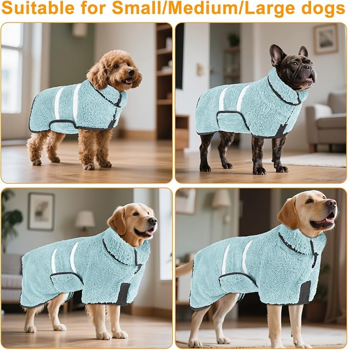 Bienbee Dog Bathrobe, Quick Drying Super Absorbent Pet Robes for Small Medium Large Dogs, Drying Coat for After Bath & Swim, Warm & Cozy Dogs Towels, Dog Puppy Bath Supplies, Light Green M