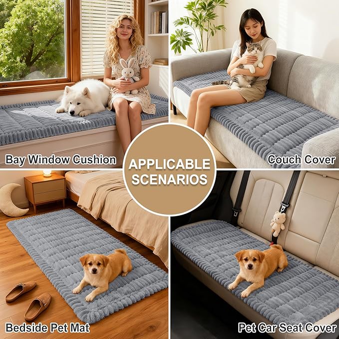 hyha Couch Cover for Dogs Washable, Non Slip Thick Flannel Sofa Protector, Pet Friendly Plush Furniture Cover for Sectional Sofa & Loveseat (Grey, 27.6" x 47")