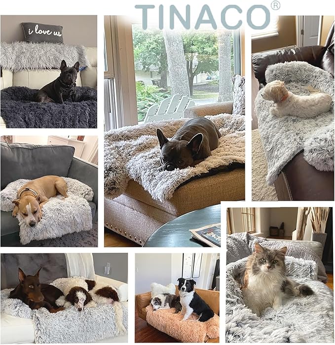Calming Dogs/Cats Bed Mats, Dog Pad Washable Removable Couch Cover, Plush Long Fur Mat for Pets, Waterproof Lining, Perfect for Small, Medium and Large Dogs and Cats (Gradient Gray, 45"x37")