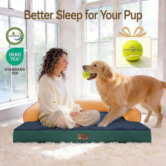Comfort Expression Extra Large Dog Bed - XL Washable Orthopedic Ped Bed for Big Dog Waterproof Couch Memory Foam Sofa Bolster with Removable Cover - 42 x 30