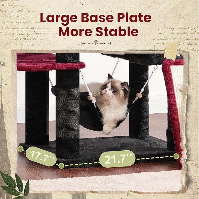 Gitelsnour Cat Tree for Indoor Cats, 71'' (180cm) Multi-Level Cat Tower for Large Adult, Gothic Sturdy Cat Tree House with 2 Scratching Boards 7 Posts, 2 Plush Perches/Condos, Hammock, Black GCT032BR