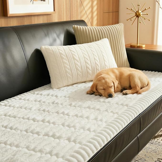 Fixwal Pet and Family Friendly Couch Covers, Washable Non-Slip Dog Mat with Waterproof Backing, Soft Plush Protector for Sofa, Car Seat, Bedside, Playpen, Camping (White, 27.6" x 82.7")