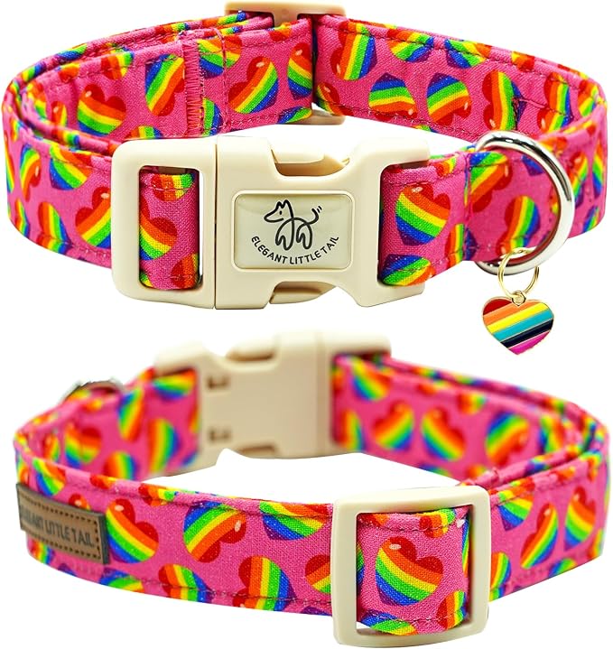Elegant little tail Dog Collar, LGBT Holiday Pet Collars Cotton Rainbow Puppy Girl or Boy Soft Pet Gift Adjustable Dog Collar for Small Medium Large Dogs