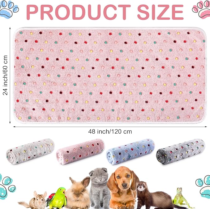 Reginary 4 Pcs Waterproof Guinea Pig Blankets Washable Small Animal Fleece Bedding Absorbent Guinea Pig Cage Liners Reusable Training Pee Pad Pet Sleep Mat for Hamster(Colorful Dot,24 x 47 Inch)