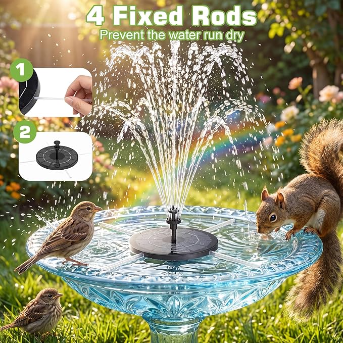 AISITIN Solar Fountain with 3.5 W Solar Panel, Solar Fountain for Bird Bath 1500 mAh Battery - 6 Effects for Pool, Fish Pond, Bird Bath, Garden