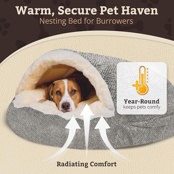 Snoozer Cozy Cave Dog Bed - Indoor Dog Bed with Cover Cave, Covered Calming Burrow for Small & Medium Sized Pets with Blanket Attached, Enclosed, Removable Washable Cover - Large, Palmer Dove