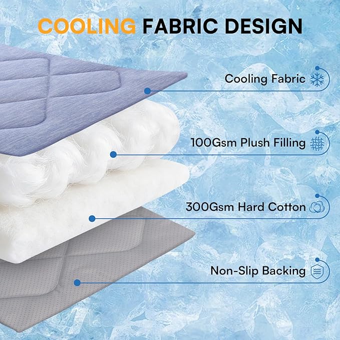 Queenmore Cooling Dog Mat for Dogs, Washable Dog Cooling Mat Indoor Outdoor, Non-Slip Portable Kennel Puppy Bed for Summer, Keep Your Pet Cool (Blue Diamond, Large(35" x 27"))