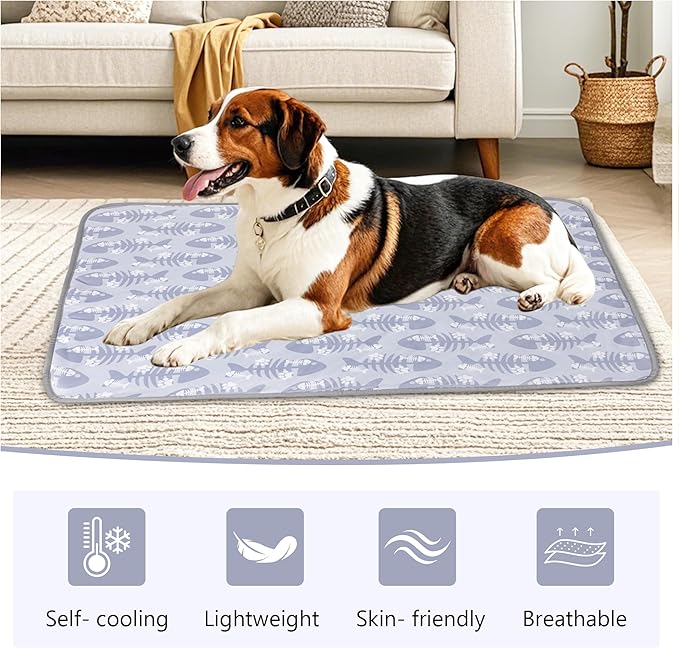 DELIFUR Cat Cooling Mat- Pet Cooling Mat Outdoor for Dogs Ice Pad for Kitten Cat Puppy Machine Washable (Medium, Grey Fishbone)