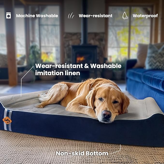 Laifug Orthopedic Dog Beds for Large Dogs,7" Memory Foam Dog Beds,Durable Water Proof Liner Removable and Washable, Nonskid Bottom, Slate Blue 50"x36"x7"