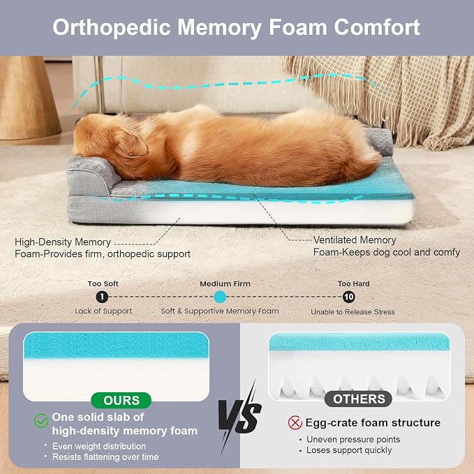 Rainmr Orthopedic Dog Beds for Large Dogs, Memory Foam Dog Beds Large Sized Dogs, Washable Removable Cover, Nonskid Bottom, Waterproof, for Indoor, Outdoor, Crate ＆ Car Use, 41x27x6 Inches, Light Grey