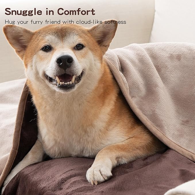 Waterproof Dog Blankets Pet Blanket 50"x60", Soft Fluffy Sofa Car Bed Protector, Reversible Leakproof Flannel Dog Blanket for Large Dogs(Brown)