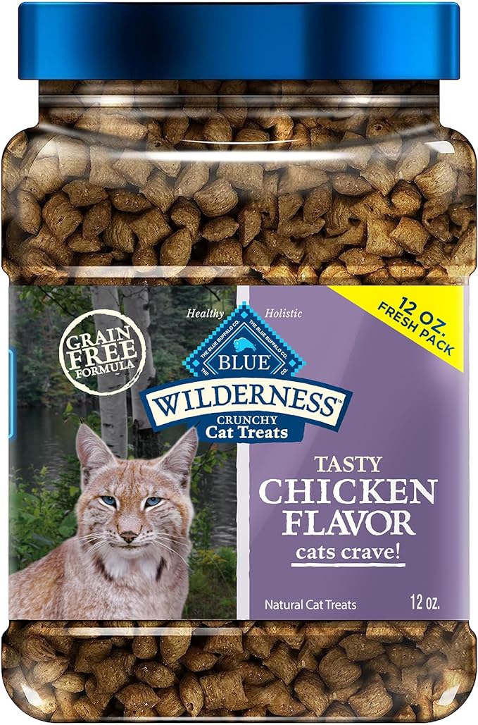 Blue Buffalo Wilderness Tasty Chicken Crunchy Cat Treats, Grain-Free Cat Treats, Real Chicken, Natural Ingredients, Enhanced with Vitamins, Minerals & Other Nutrients, Great for Training, Tub 12 oz.