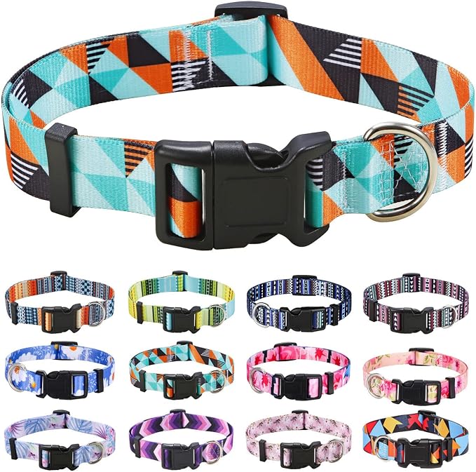 Mihqy Dog Collar with Bohemia Floral Tribal Geometric Patterns - Soft Ethnic Style Collar Adjustable for Small Medium Large Dogs（Geometry,S）