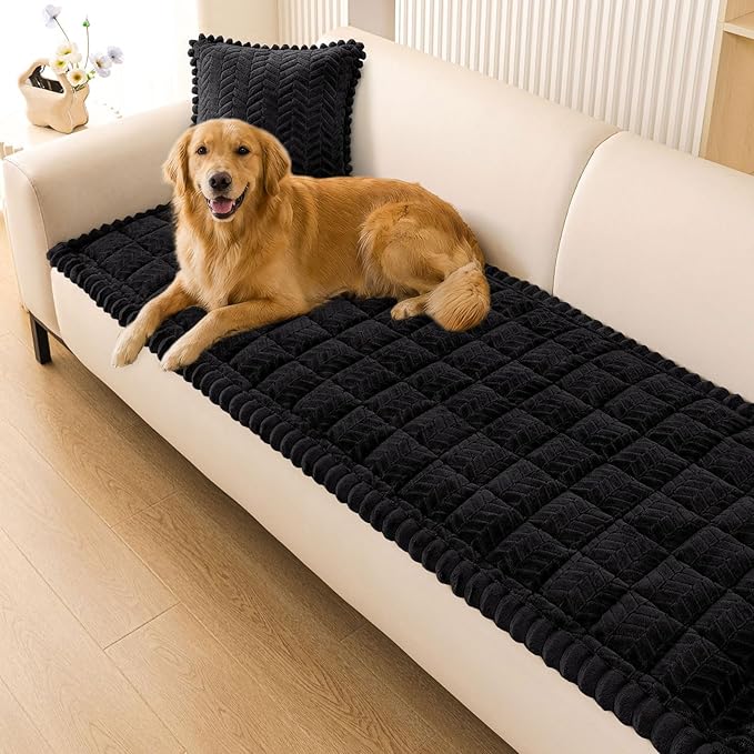 Smiry Couch Cover for Dogs, Non Slip Fuzzy Pet Sofa Covers Washable for 3 Cushion Couch, Soft Thick Furniture Protector for Cats Dogs, Against Fur, Dirt, Scratch Resistant (Black, 27.6" x 82.7")
