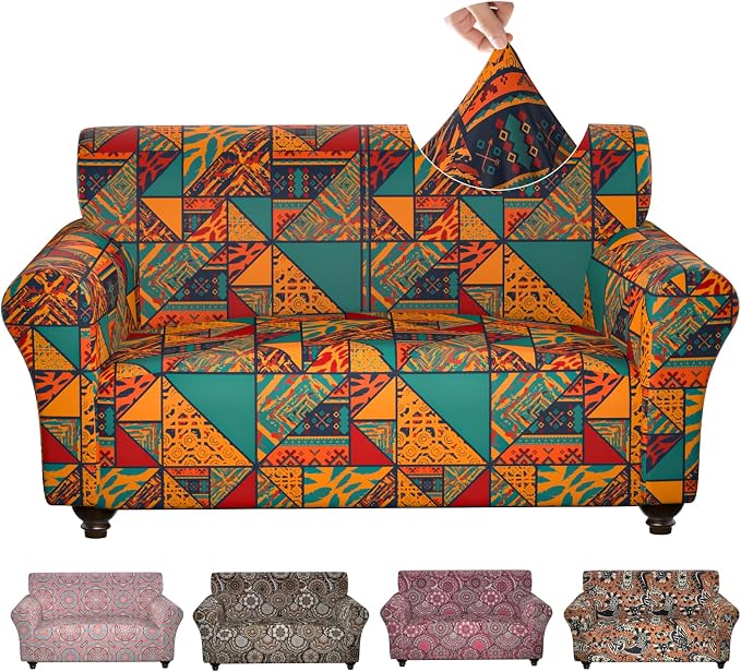Stretch Couch Covers for 2 Separate Cushion Couch Sofa - Floral Printed Couch Sofa Cover ,Washable Sofa Slipcover,Pet Friendly Furniture Protector with Elastic Bottom,Universal Fit for Home(Loveseat)