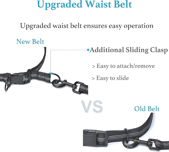 iYoShop Retractable Hands Free Dog Leash - Dual Handle Bungee Waist Leash for Small, Medium and Large Dogs (Medium/Large, 25-150 lbs, Black)