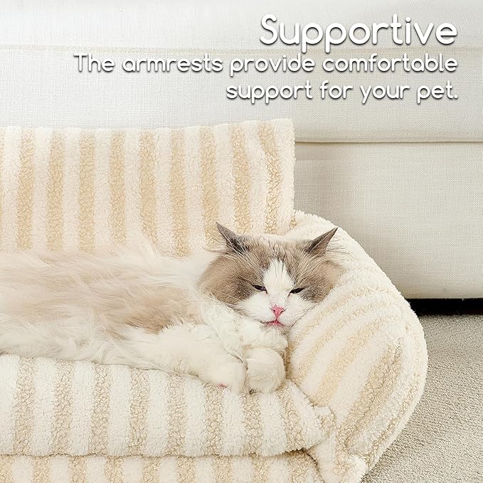 Hollypet Cat Bed Fluffy Plush Multifunctional Double-Layer Machine Washable Soft Warming Kitty Pet Couch Orthopedic Nest Beds for Small Cats Kitten and Dogs up to 13lbs, Beige(25x20x13 inch)