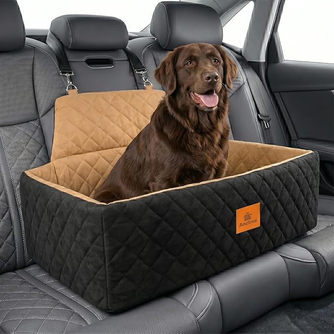Dog Car Seat for Small & Medium Dogs up to 55 lbs, Fits 2 Small Dogs, Waterproof Dog Booster, for Car Travel, Pet Seat with Safety Leash, Bonuses, Collapsible Water Bowl & Chew Toy.