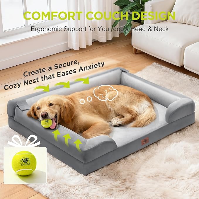 Orthopedic Dog Bed for Extra Large Dogs, XXL Waterproof Egg Crate Memory Foam Pet Bed Bolsters Dog Couch with Washable Cover & Non-Slip Bottom, 45 x 35