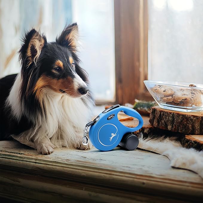 FLEXI Classic Cord Retractable Dog Leash for Medium Dogs up to 44 lbs. – 16 ft., Blue | Tangle-Free Cord Design with One-Handed Brake, Pause, Lock|German Quality Product