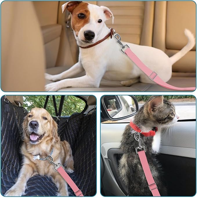 Adjustable pet cat and Dog car seat Belts. The Safety Belt fits Any car, Truck, and SUV, and The Lanyard is Flexible and Adjustable from 20 to 33 inches (Pink)