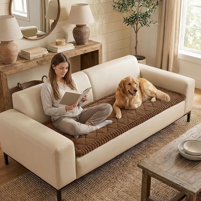 Smiry Couch Cover for Dogs, Non Slip Washable Pet Sofa Protector for Large Dogs, Cats, Fuzzy Plush Sofa Covers for 3 Cushion Couch, Against Fur, Dirt & Scratch Resistant, Brown, 27.6"×70.9"