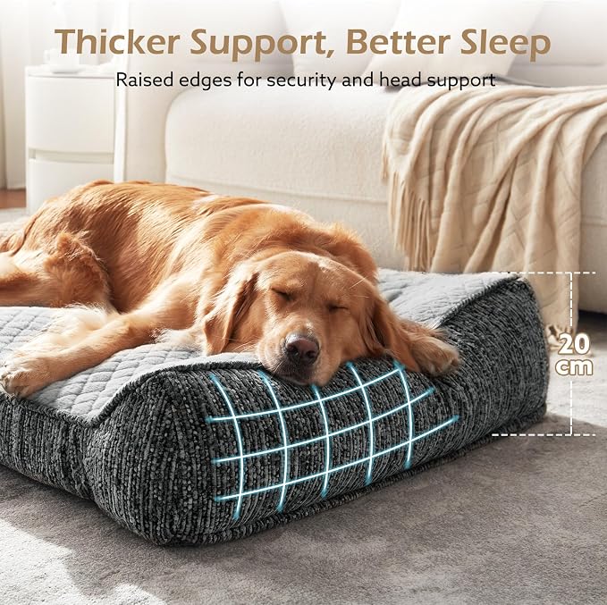 JOEJOY Orthopedic Dog Bed Medium Sized Dogs, Extra Thick Supportive Big Dog Couch Bed with Sides, Ultra Soft Pet Bed Sofa, Light Grey, 35''x25''