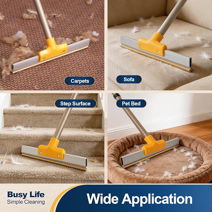 Yocada Carpet Rake for Pet Hair Removal Dog&Cat Hair Remover Scraper Rake Reusable Pet Hair Remover Broom 54.3" Telescopic Long Handle for Carpet Sofa Rug Mats Couch