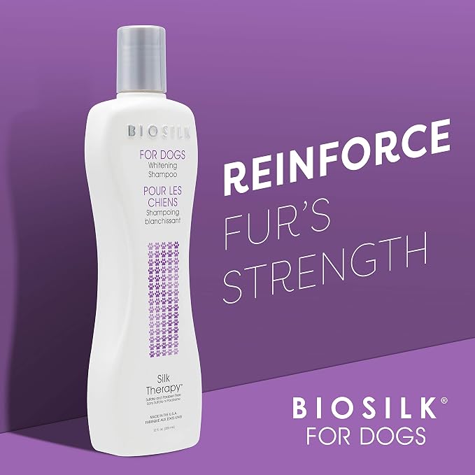BioSilk Silk Therapy Whitening Dog Shampoo, Brightening Pet Shampoo with Silk Protein for White and Light Colored Coats, Enhances Shine and Softness, pH Balanced Dog Wash, 12 Fl Oz