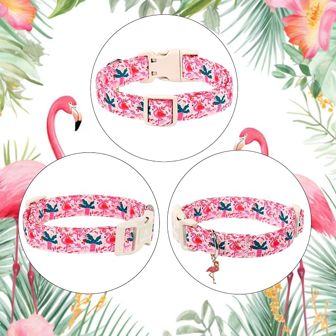 Summer Dog Collar Pink Flamingo Dog Collars for Small Dogs - Lightweight Adjustable Cute Male Female Dogs Everyday Collar with Quick Release Buckle S