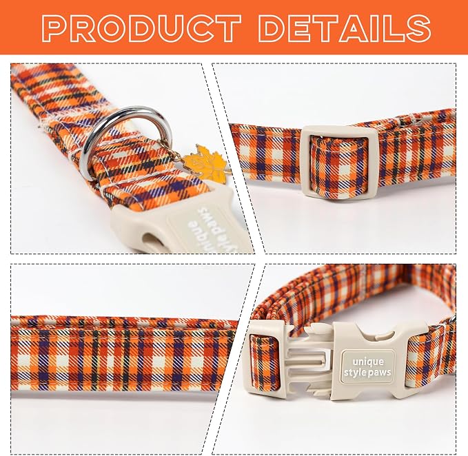 Unique style paws Dog Collar Plastic Buckle with Pendant Colorful Orange Grid Party Puppy Collars for Small Medium Large Boys Girls Dogs