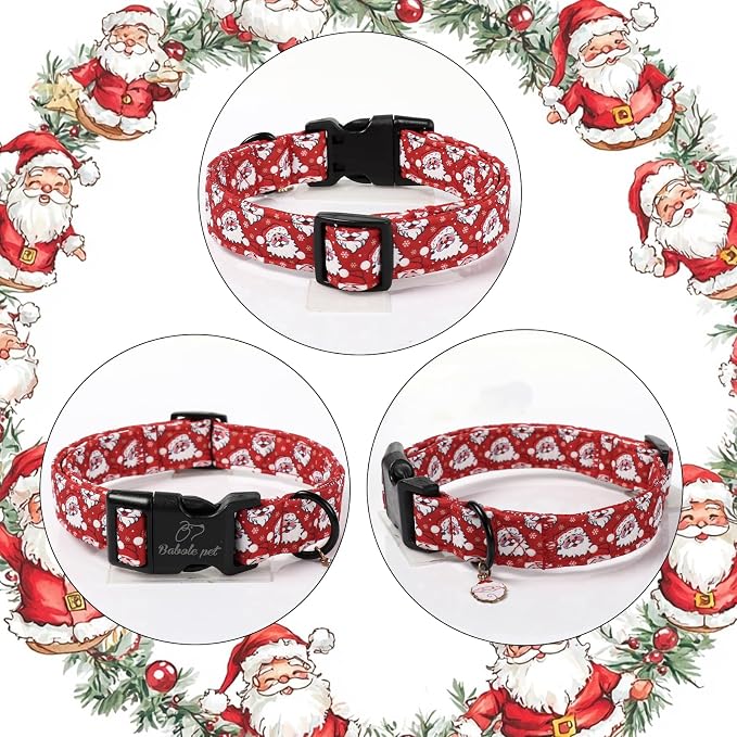 Christmas Dog Collar - Cute Red Santa Christmas Puppy Collar with Safety Buckle, Soft Adjustable Holiday Dog Collars for Small Medium Large Dogs XS