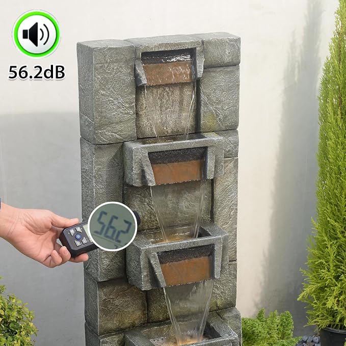 Outdoor Waterfall Fountain with LED Lights, 41” Tall Stone-Look Cascading Water Feature for Home Décor, Realistic Flowing Water Sound for Relaxation, Freestanding Indoor/Outdoor Fountain